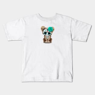 Blue Day of the Dead Sugar Skull Cheetah Cub Kids T-Shirt